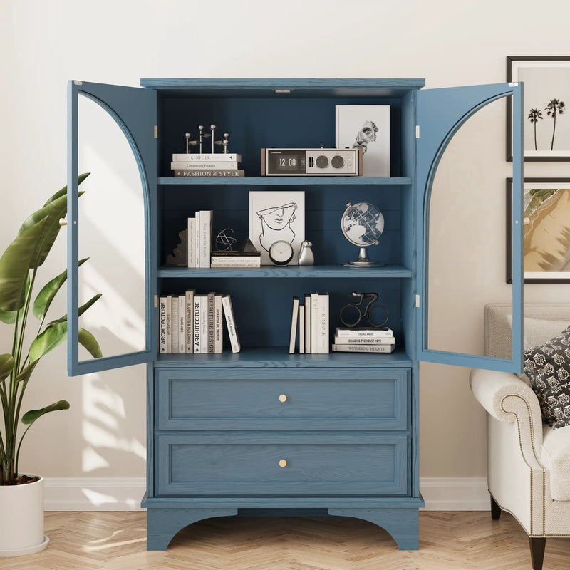 52.17"H Glass Door Display Case Storage Cabinet with 2 Drawers and Adjustable Shelf by HouseOfZazla