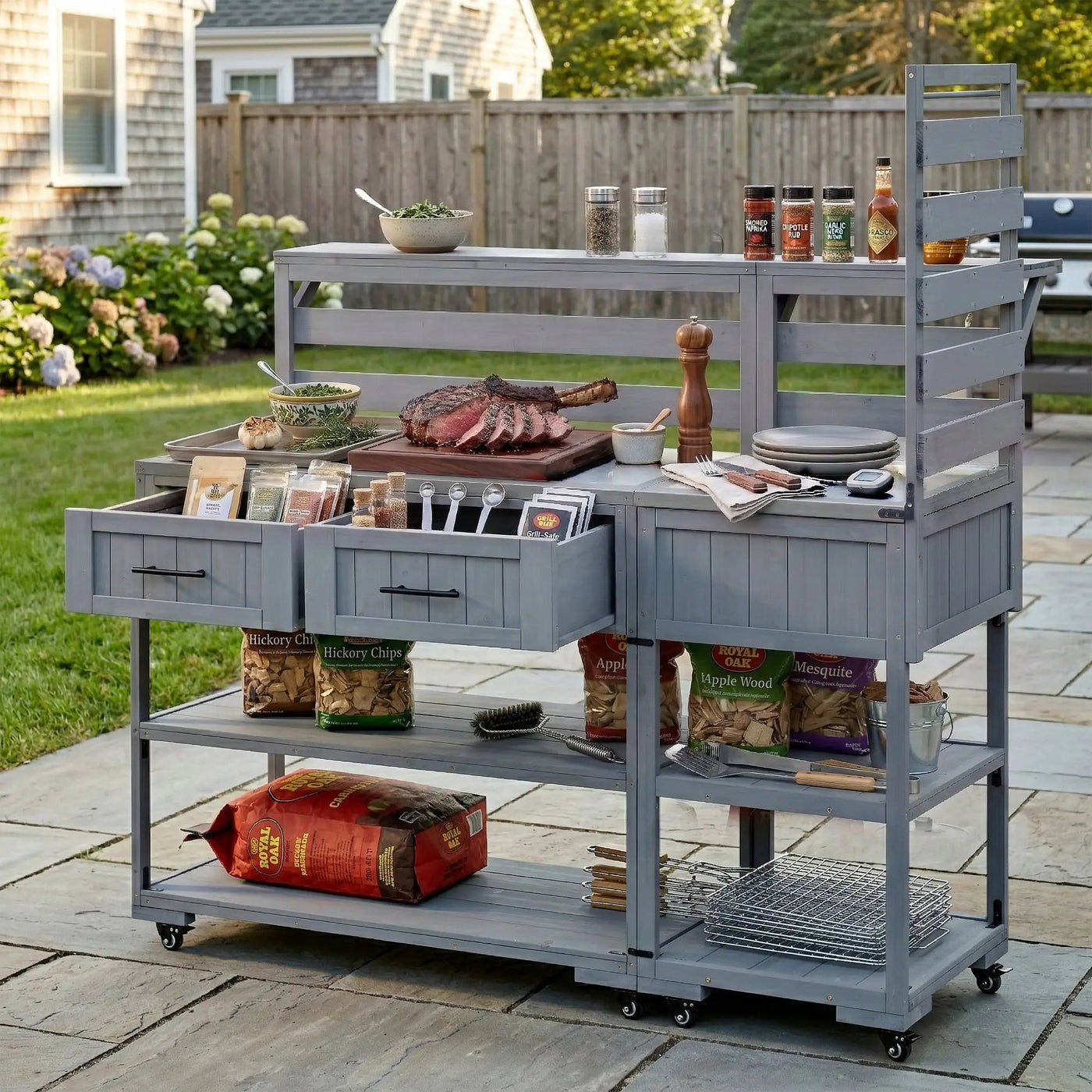 TOPMAX 62.3'' Patio Kitchen Island Solid Wood Kitchen Cart by HouseOfZazla