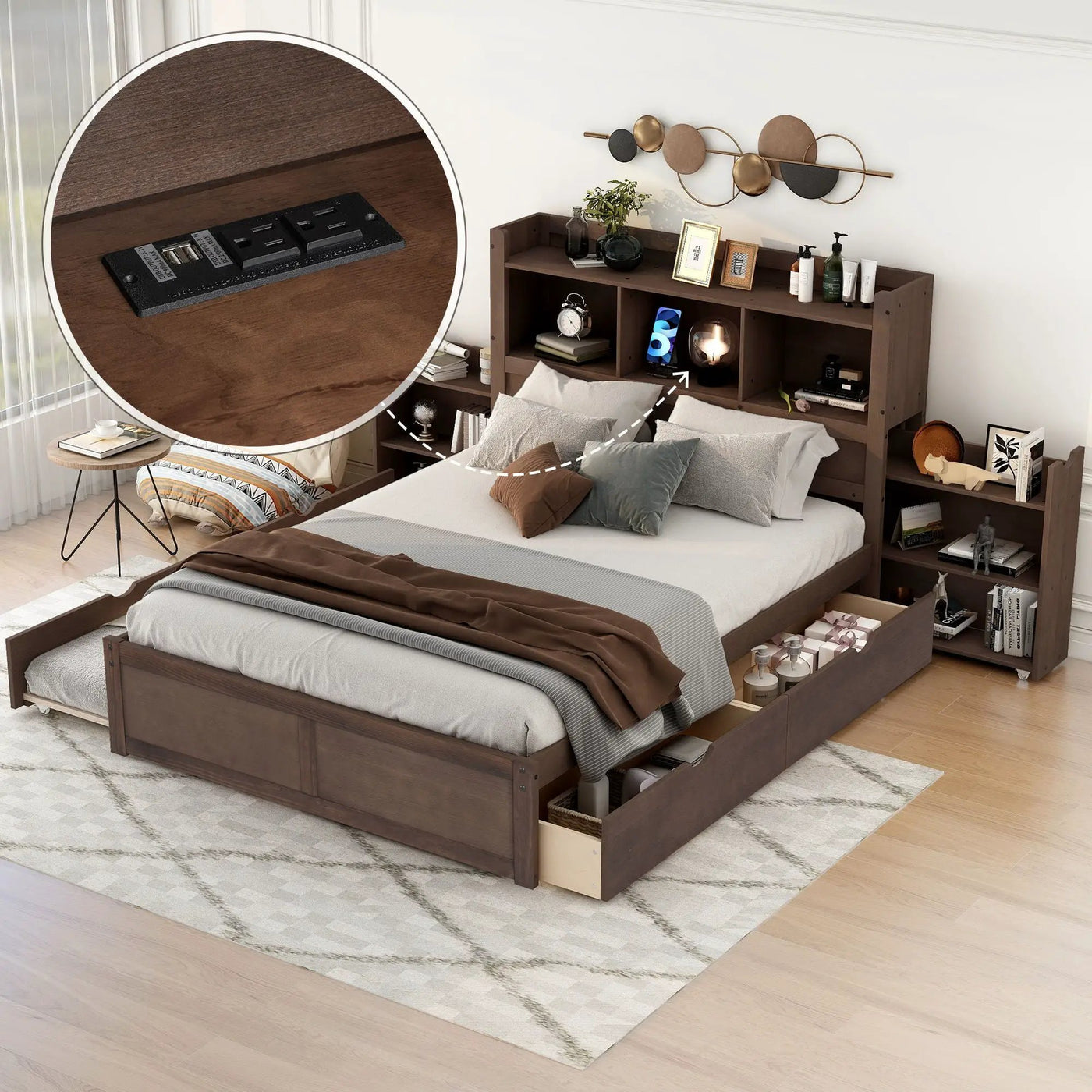 Storage Platform Bed With Pull Out Shelves, Trundle, And 2 Drawers by HouseOfZazla