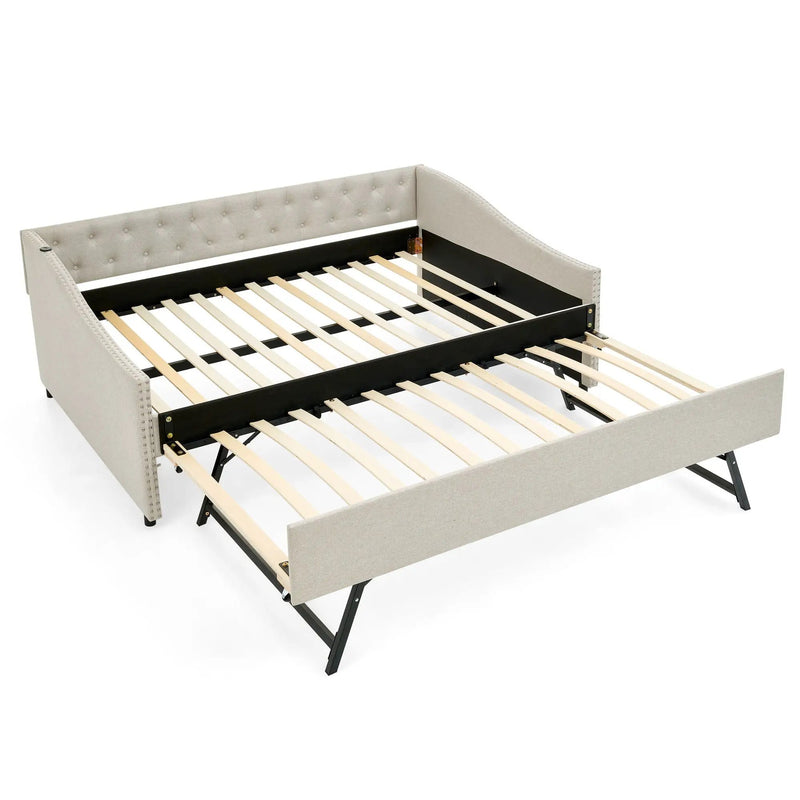 Upholstered Daybed With USB Charging & Pull Out Bed by Unique Piece Furniture