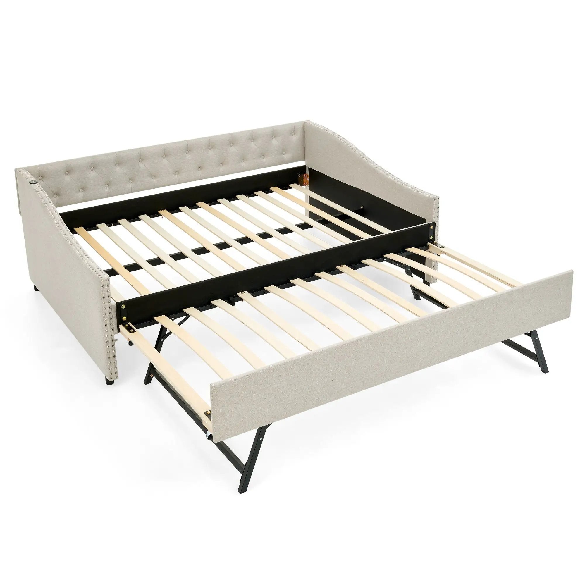 Upholstered Daybed With USB Charging & Pull Out Bed