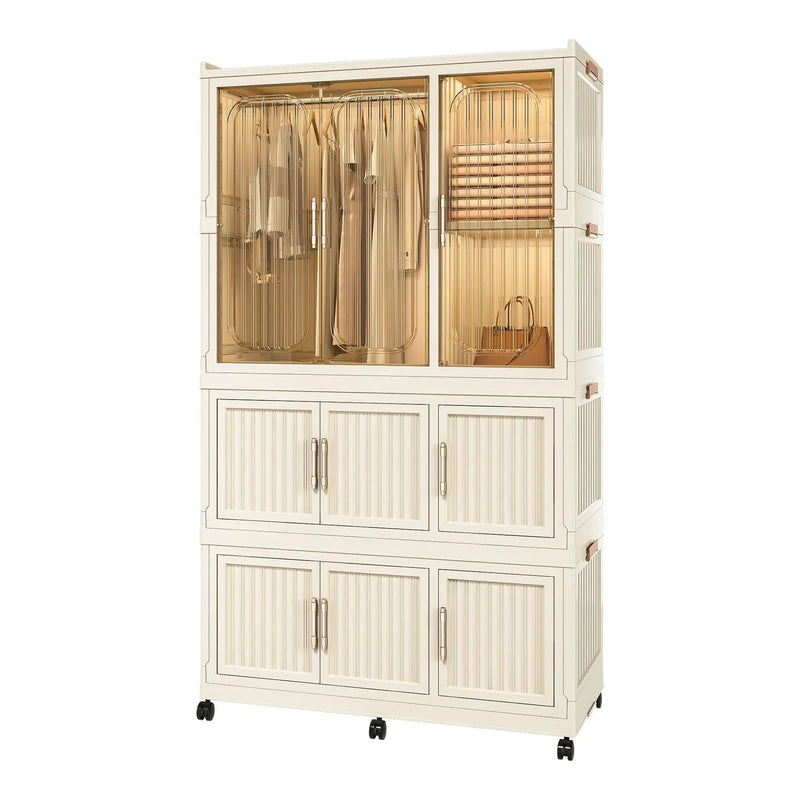 Portable Wardrobe Closet Storage Organizer With 9 Magnetic Doors - Cream White by Unique Piece Furniture