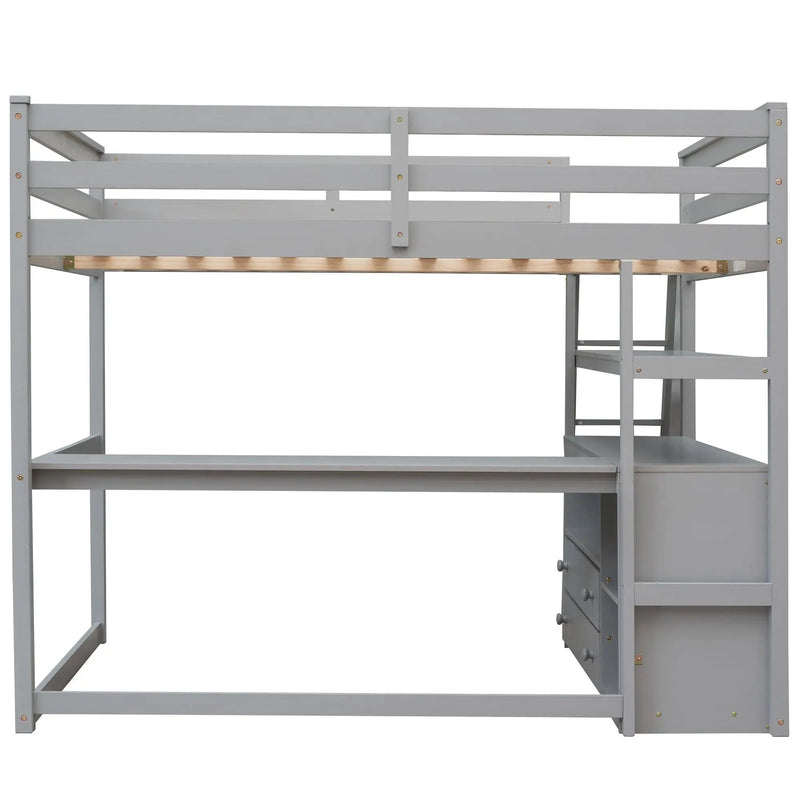 Modern Loft Bed With Built In Desk, Shelves, And 2 Drawers by HouseOfZazla