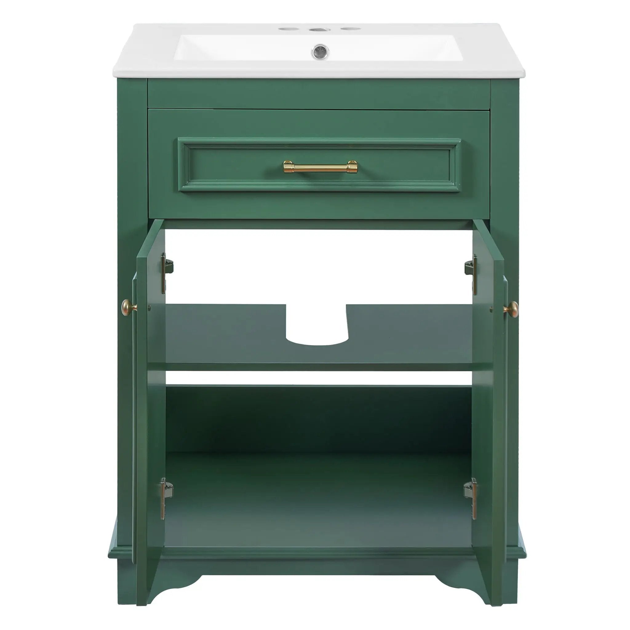 Bathroom Vanity With Integrated Sink, 2 Door Cabinet With Tip Out Drawer, Rectangular Design by Unique Piece Furniture