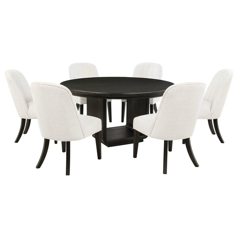 Leandro 7-piece Round Dining Table Set Burnished Black by Unique Piece Furniture