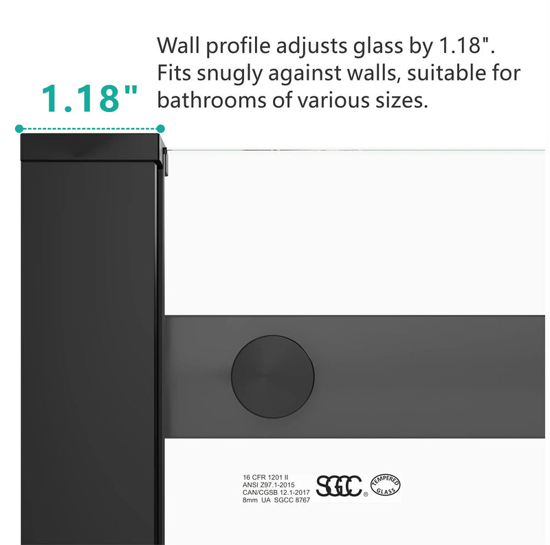S-RM6076TB 56-60"W x 76"H Sliding Shower Door, 8mm Frameless Glass Shower Door with Matte by HouseOfZazla