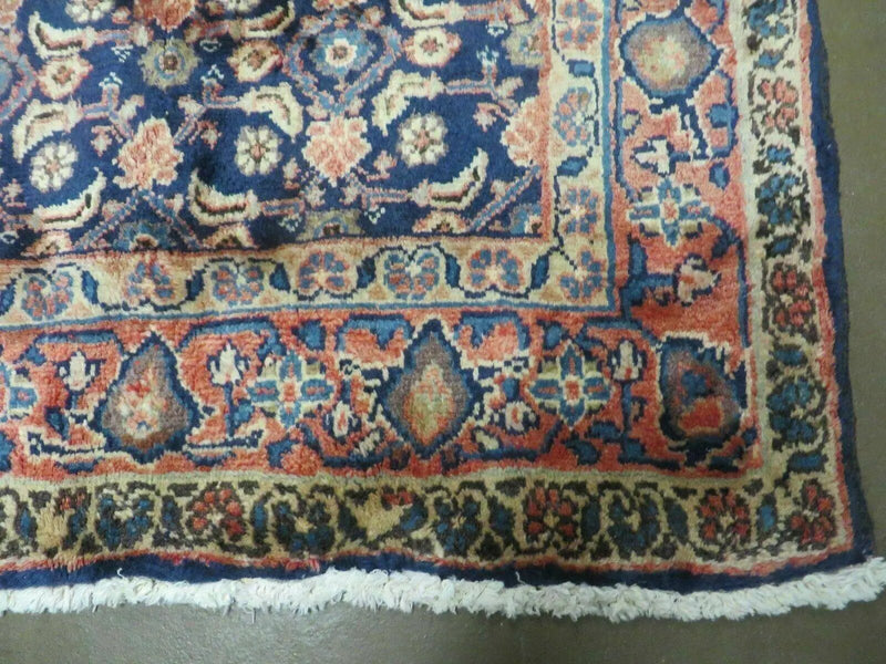 3'7" X 10' Antique Handmade India Floral Oriental Wool Runner Rug Organic Blue by Jewel Rugs