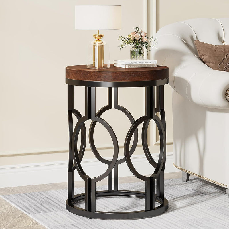 Round End Table Nightstand For Living - Brown / Black by HouseOfZazla