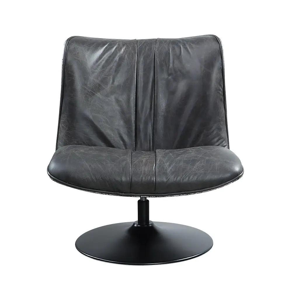 Piotr - Accent Chair With Swivel - Black Top Grain Leather by Unique Piece Furniture