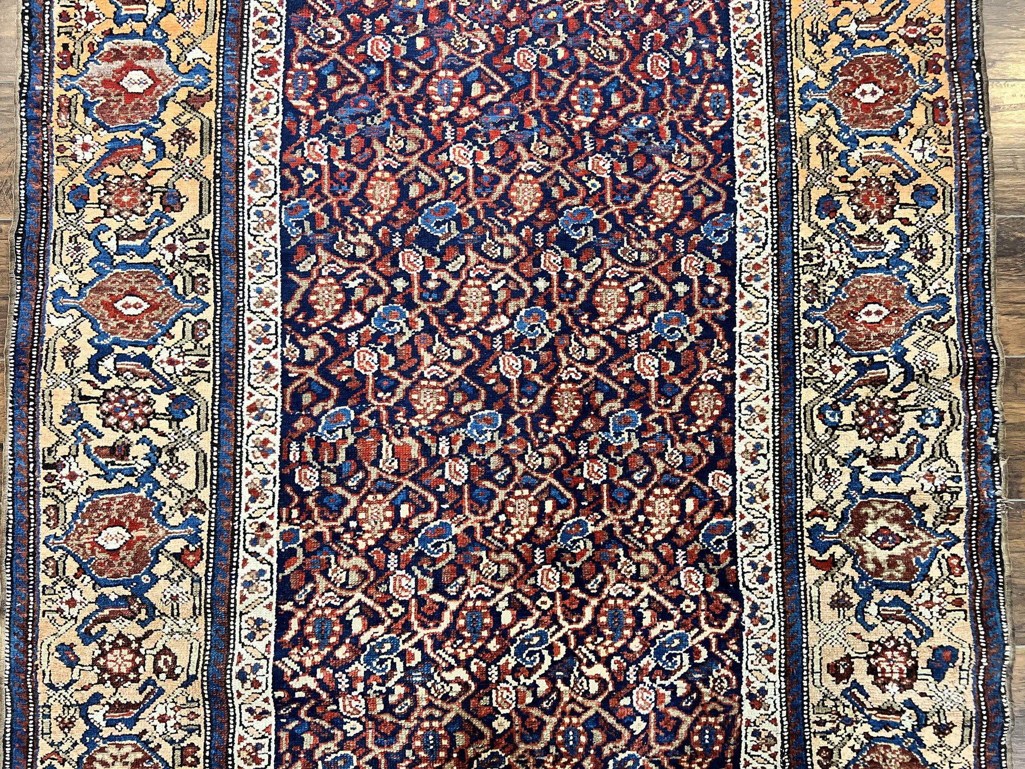 Persian Senneh Rug 4x8, Wool Hand Knotted Antique Kurdish Carpet, Navy Blue Oriental Area Rug, 4 x 8 Rug by Jewel Rugs