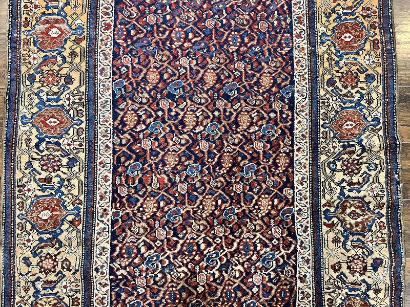 Persian Senneh Rug 4x8, Wool Hand Knotted Antique Kurdish Carpet, Navy Blue Oriental Area Rug, 4 x 8 Rug by Jewel Rugs