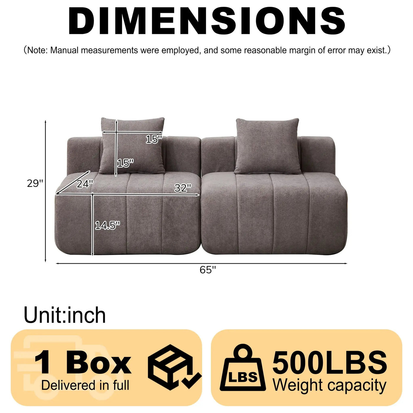 Modular Sectional Sofa With 2 Pillows, Symmetrical Design by HouseOfZazla