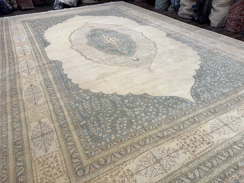 Palace Size Pak Persian Rug 12x18, Haji Jalili Design, Pakistani Carpet, Oat and Light Blue, Fine 260 KPSI by Jewel Rugs