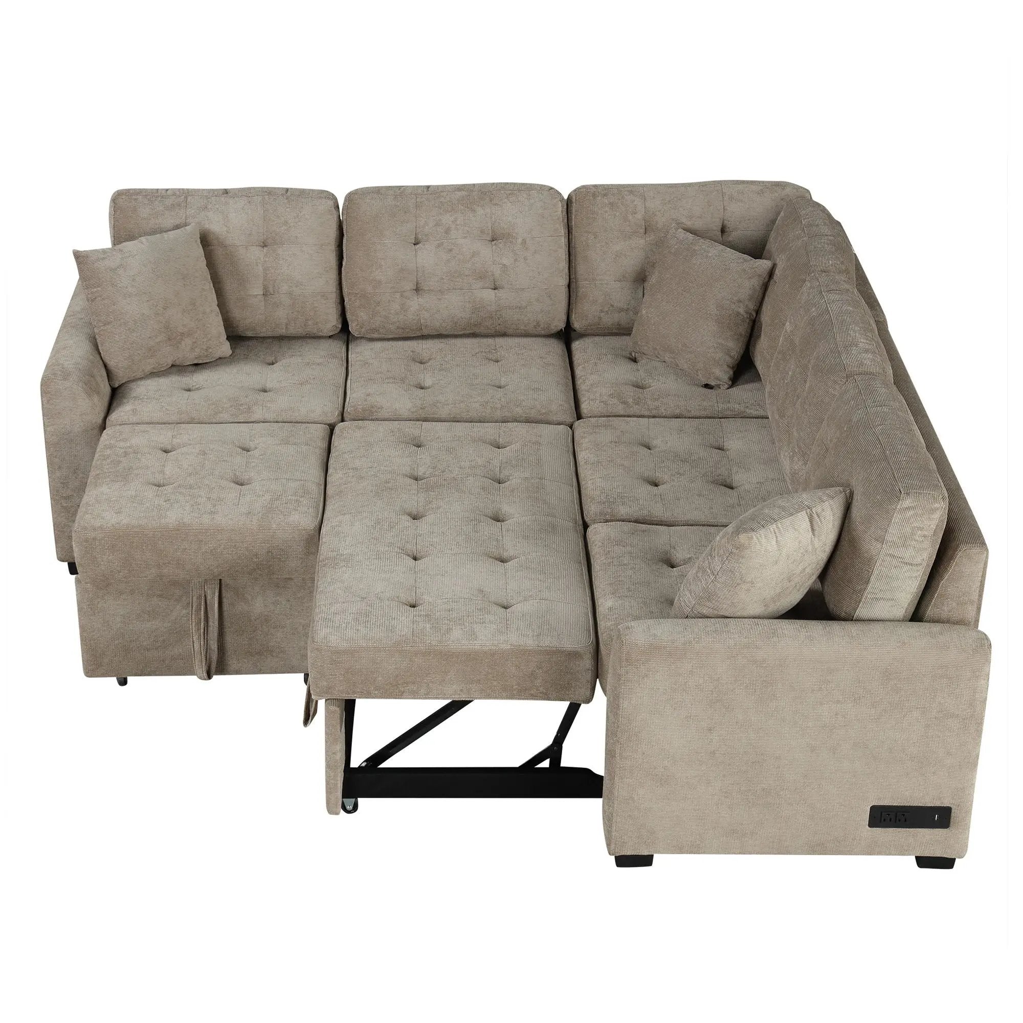 L-Shape Sofa Bed Pull-Out Sleeper Sofa With Wheels, USB Ports, Power Sockets For Living Room by HouseOfZazla
