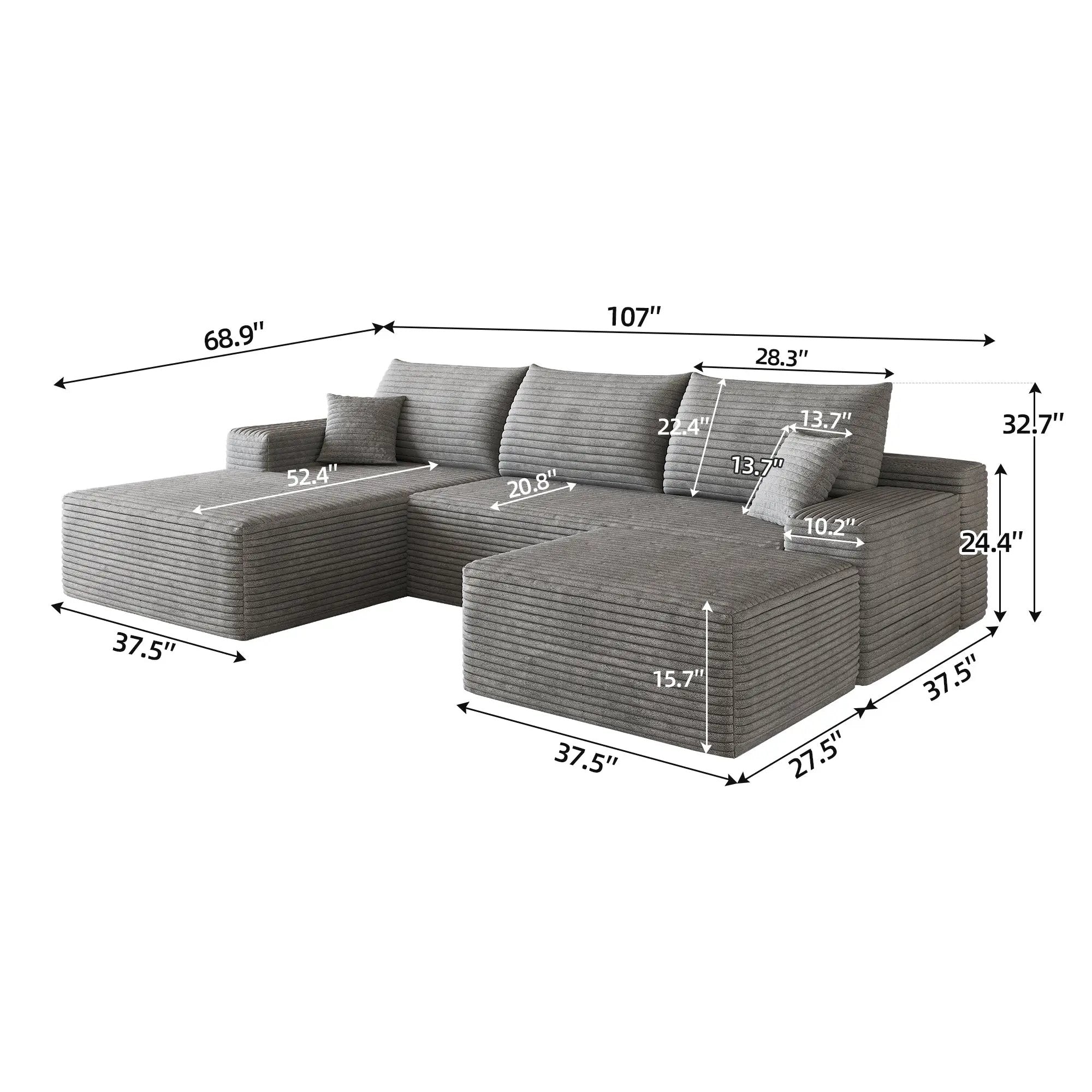107" Cloud Sectional Sofa with 1 Ottoman by HouseOfZazla