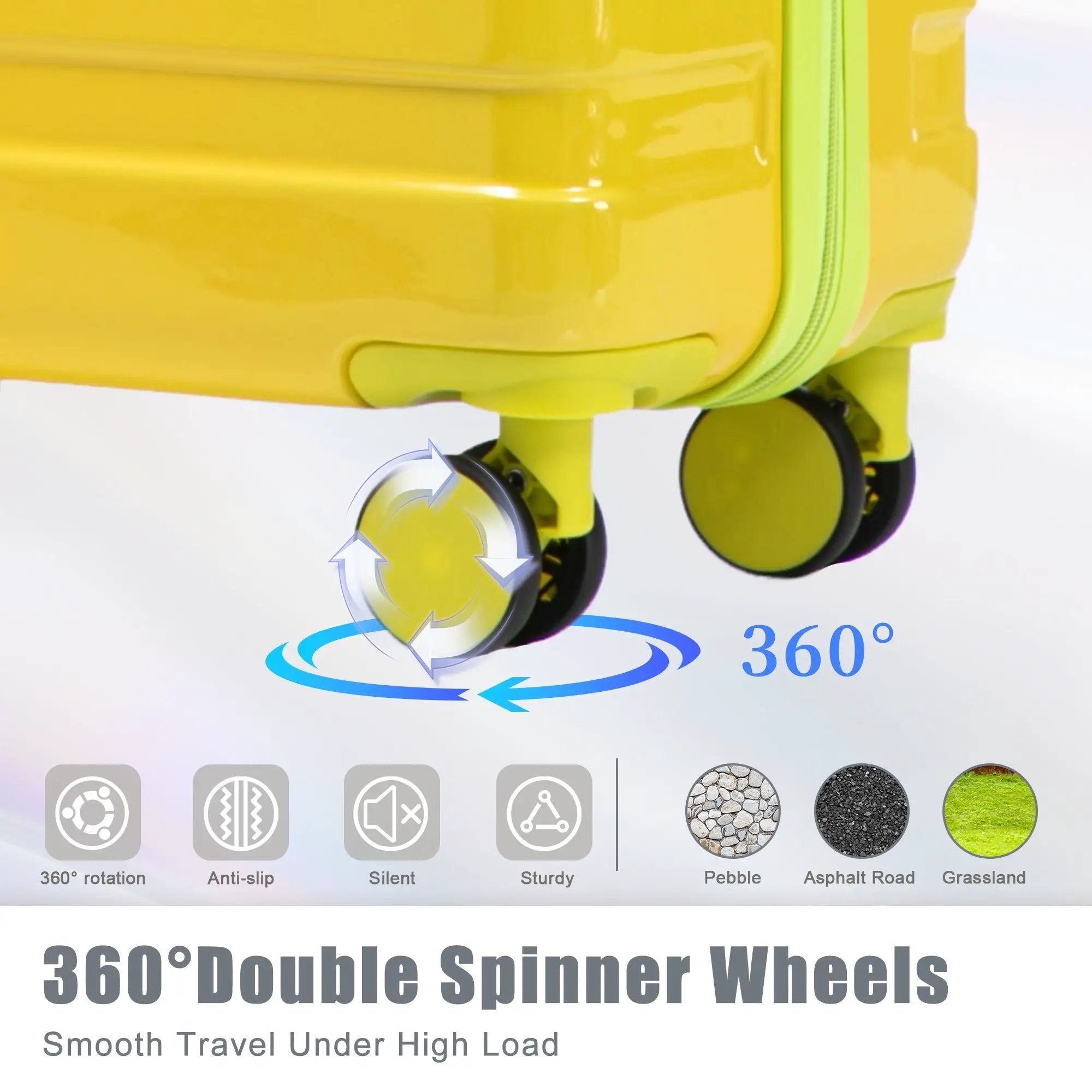 20'/24'/28' 3-Piece PC Spinner Wheel Luggage Set (Yellow+Green) by HouseOfZazla
