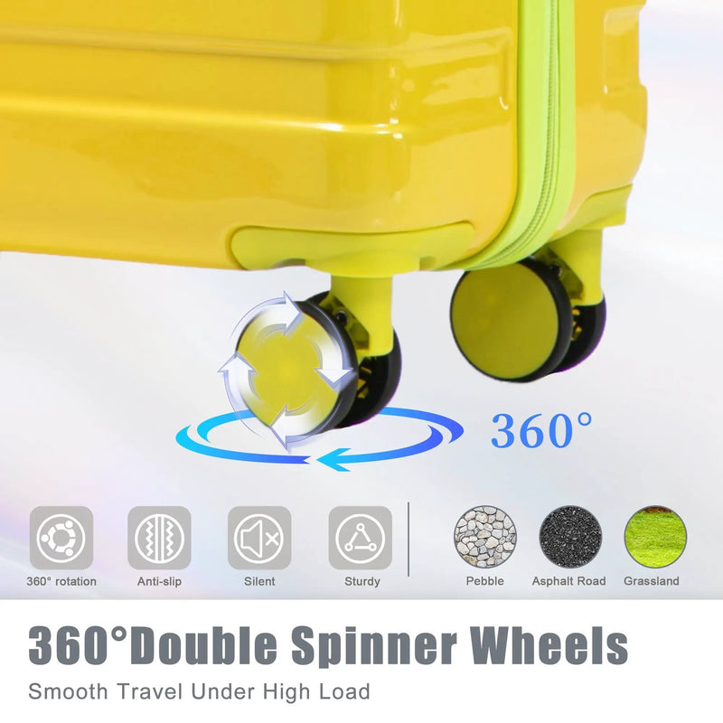 20'/24'/28' 3-Piece PC Spinner Wheel Luggage Set (Yellow+Green) by HouseOfZazla