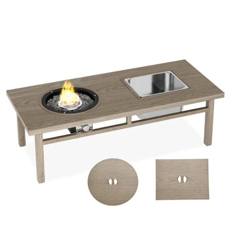 3 In 1 Outdoor Propane Fire Pit Table 50, 000 BTU With Ice Bucket - Beige by HouseOfZazla
