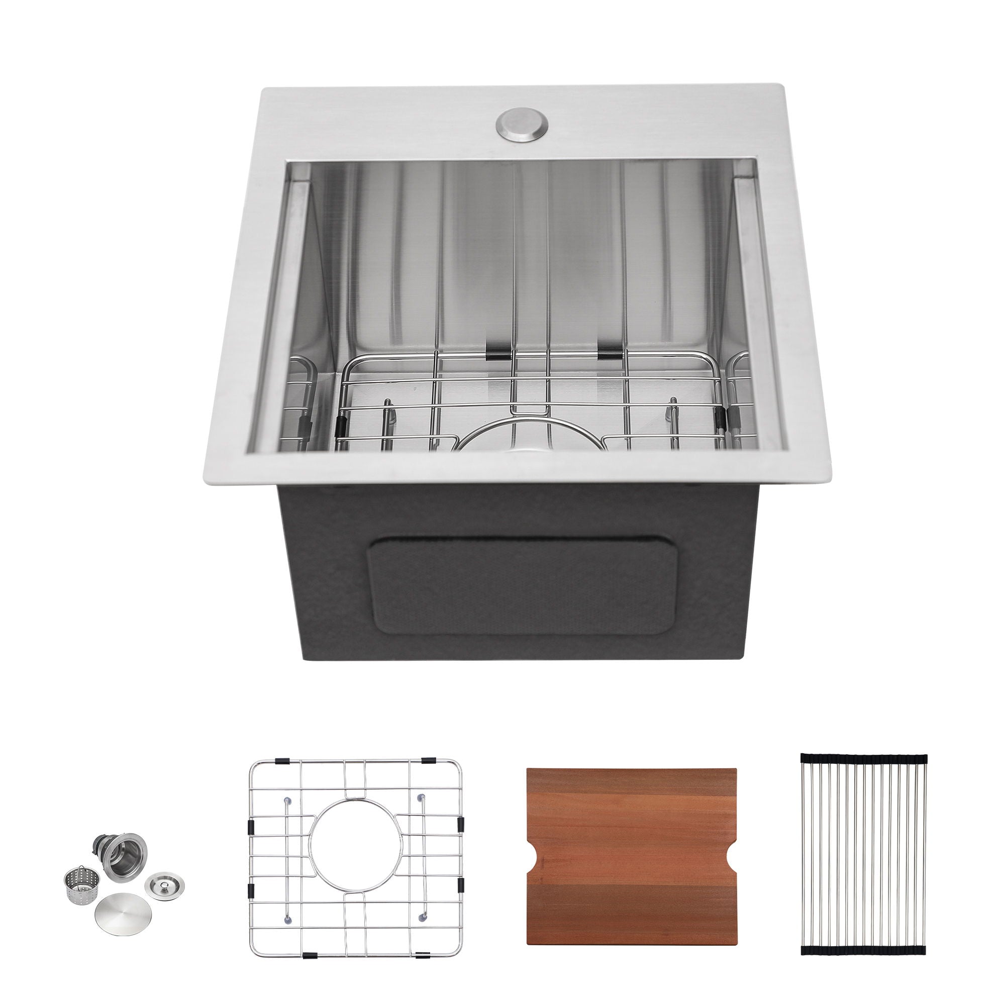 Modern Stainless Steel 15" Drop In Kitchen Sink Workstation With Accessories - Brushed Nickel by HouseOfZazla