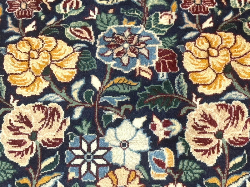 Square Pak Persian Small Rug 2.7 x 2.7, William Morris Design, Dark Green, Floral, Handmade by Jewel Rugs