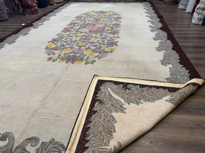 Palace Size American Hooked Rug 11x20 Aubusson Style Ivory by Jewel Rugs
