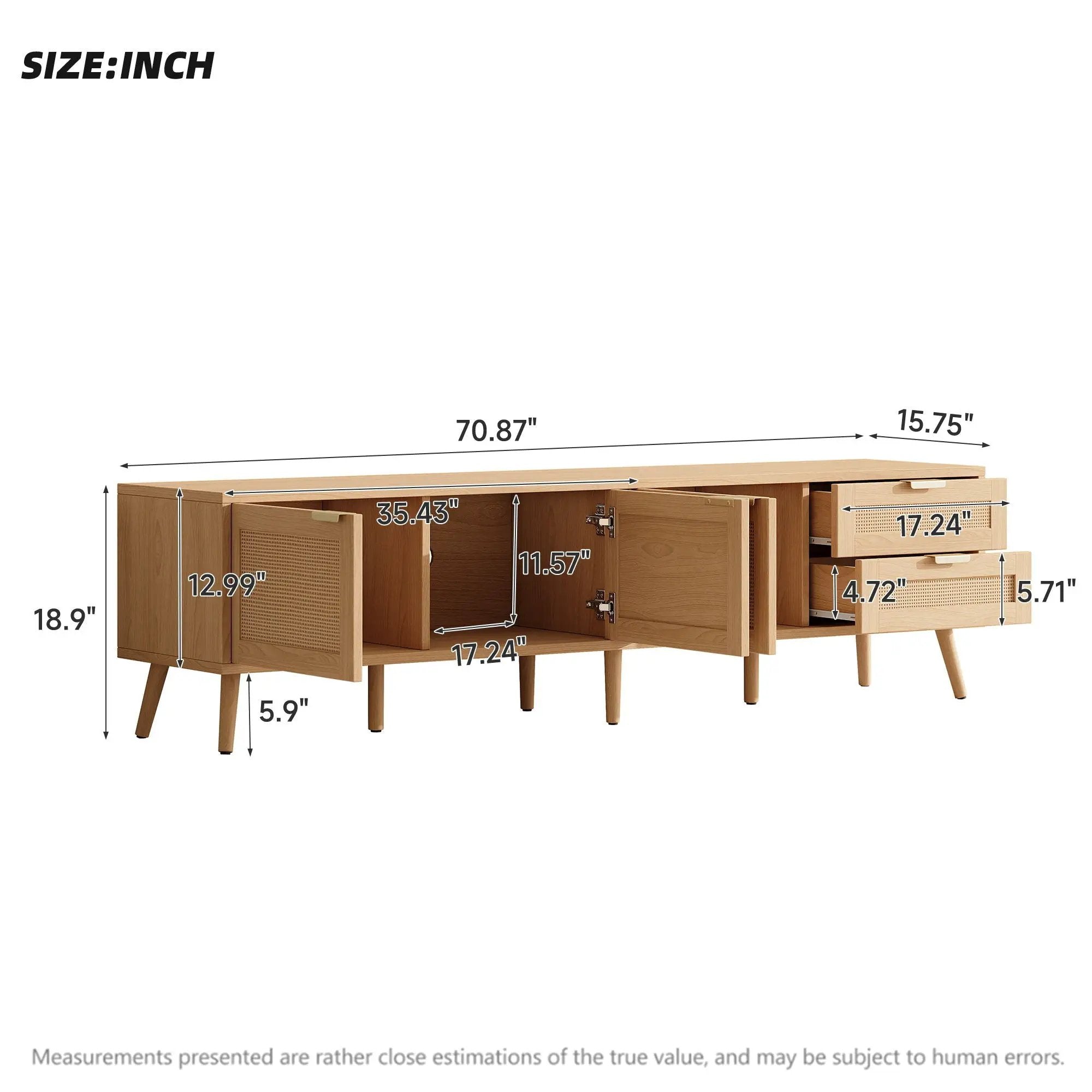 TV Stand, Media Console, 2 Drawers & Cable Management - Natural Wood by Unique Piece Furniture