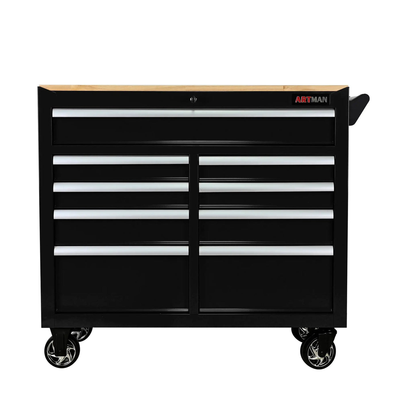 9 Drawer Multifunctional Steel Tool Cart With Wheels And Wooden Top by HouseOfZazla