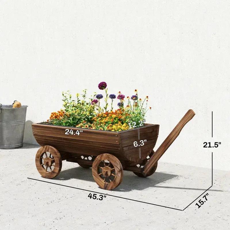 Small Wheelbarrow Wagon Flower Cart Wooden Mobile Garden Planter by HouseOfZazla