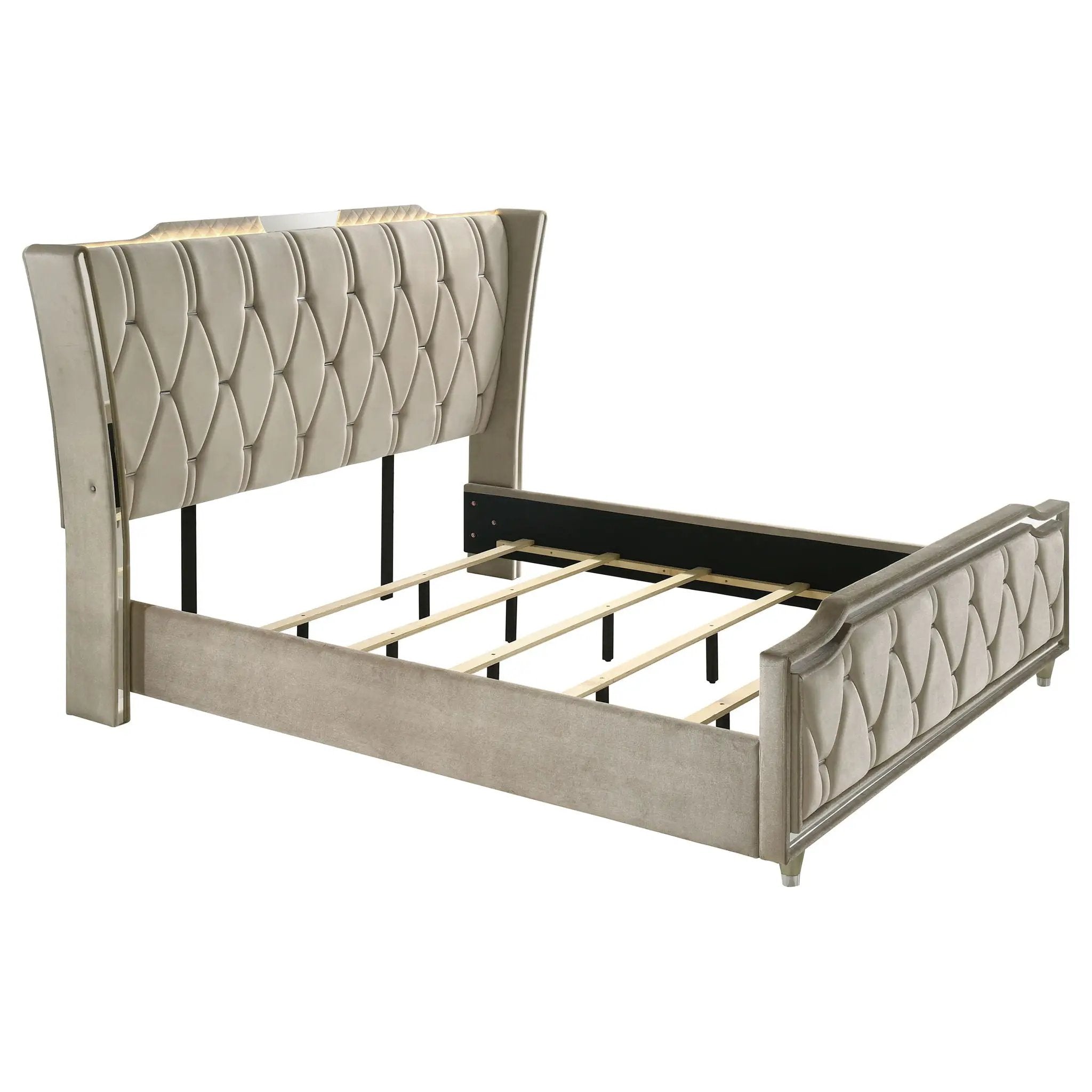 Lorient California King LED Upholstered Bed Ivory and Camel by Unique Piece Furniture