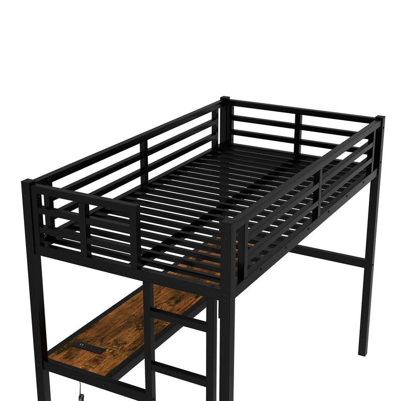 Metal Twin XL Size Loft Bed with Power Outlet and LED Light by HouseOfZazla