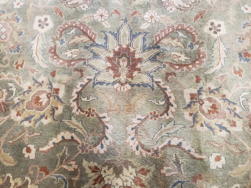 Green Indo Mahal Area Rug 9x12, Wool Hand-Knotted Carpet by Jewel Rugs