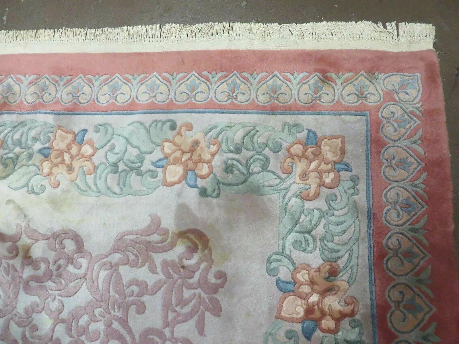 9' X 12' Vintage Handmade Chinese Carving Sculpture Wool Rug Flower Design Pink Carpet by Jewel Rugs