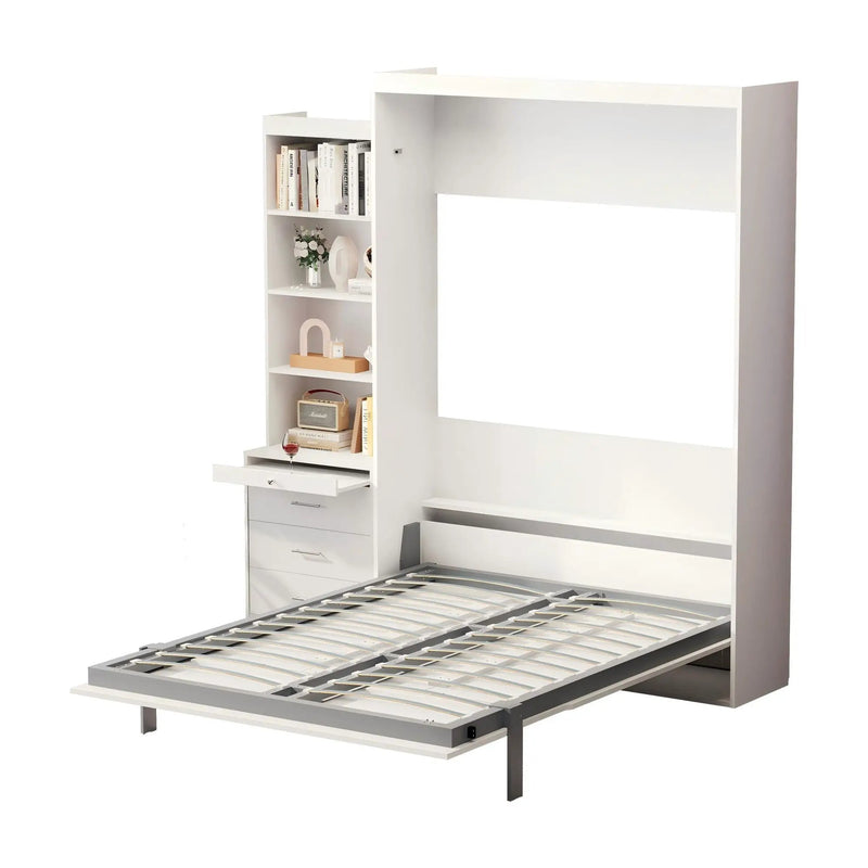 Morden Deisgn Vertical Murphy Bed With Shelf And Drawers For Bedroom Or Guestroom Wall Bed Space Saving Hidden Bed With New Style Gas Struts by HouseOfZazla