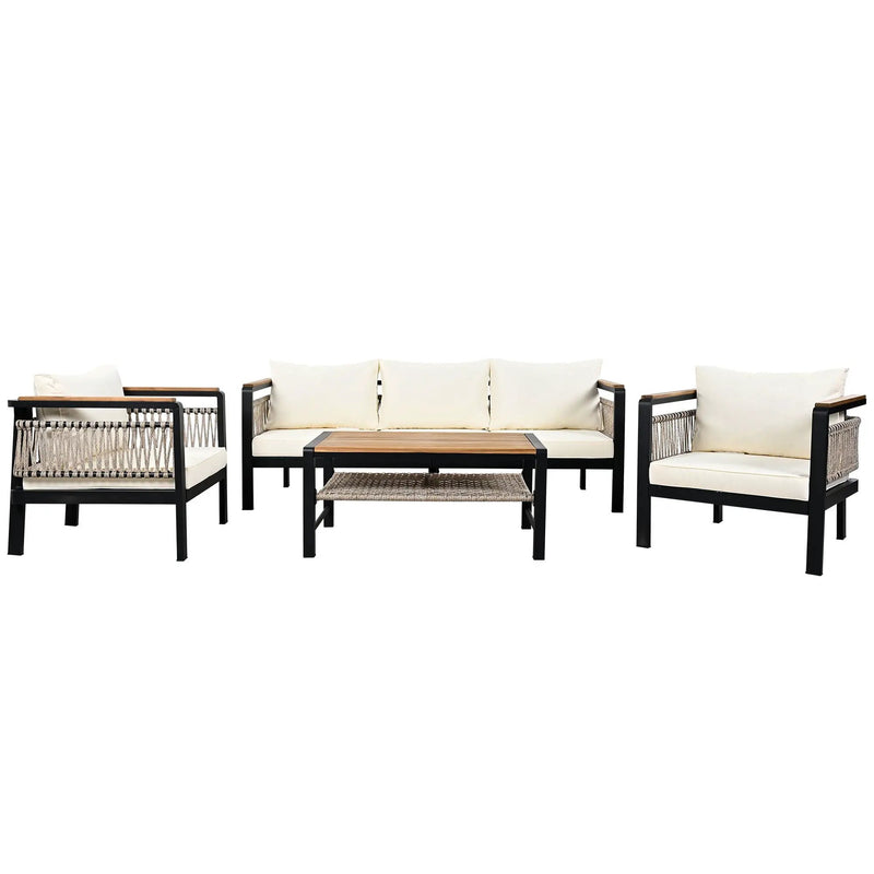4 Pieces Outdoor Sectional Sofa Set 5 Person Patio Seating Group Outdoor Conversation Set With Cushions And A Coffee Table For Patios by HouseOfZazla