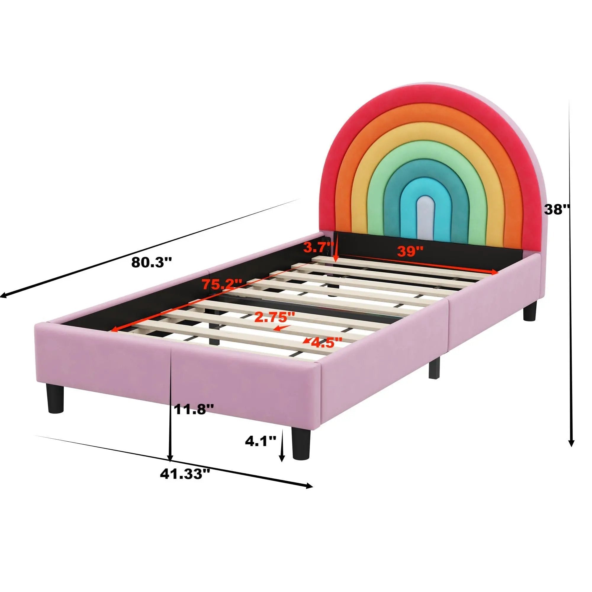 Rainbow Design Upholstered Twin Platform Bed Cute Style Princess Bed For Boys & Girls, Teens - Colorful / Pink by HouseOfZazla