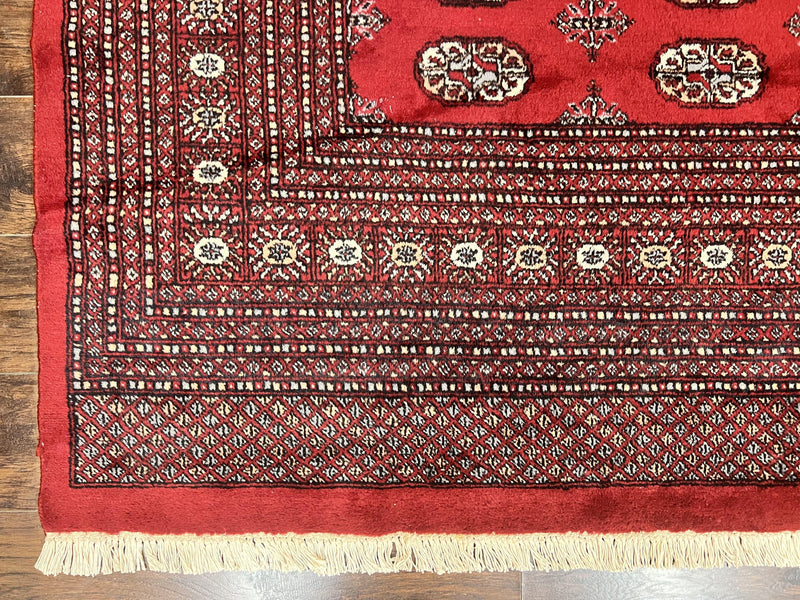 Turkoman Rug 8 x 11.6, Red Bokhara Pakistani Carpet, Wool Handmade Vintage Rug by Jewel Rugs