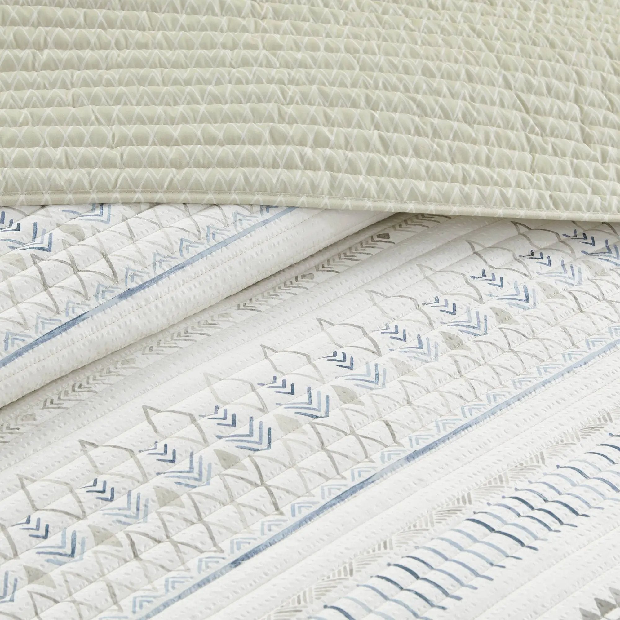 3 Piece Seersucker Quilt Set Taupe Blue King Cal King by HouseOfZazla