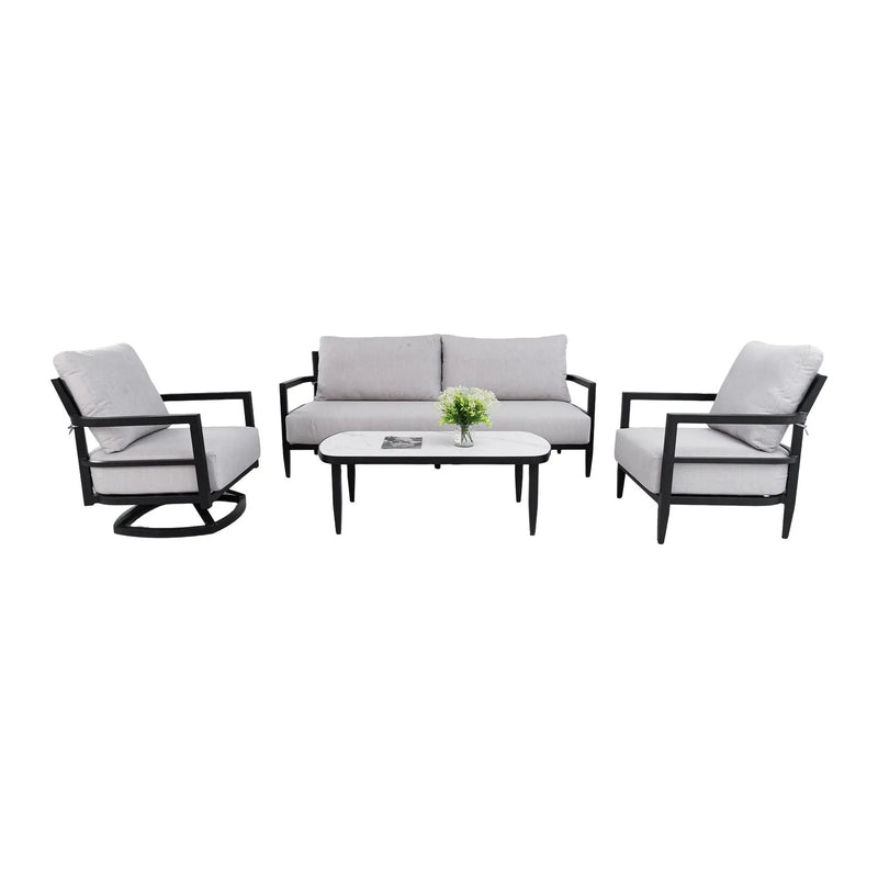 Outdoor Conversation Set With Chairs, Bench Sofa, Tables, Sunbrella Cushions by HouseOfZazla