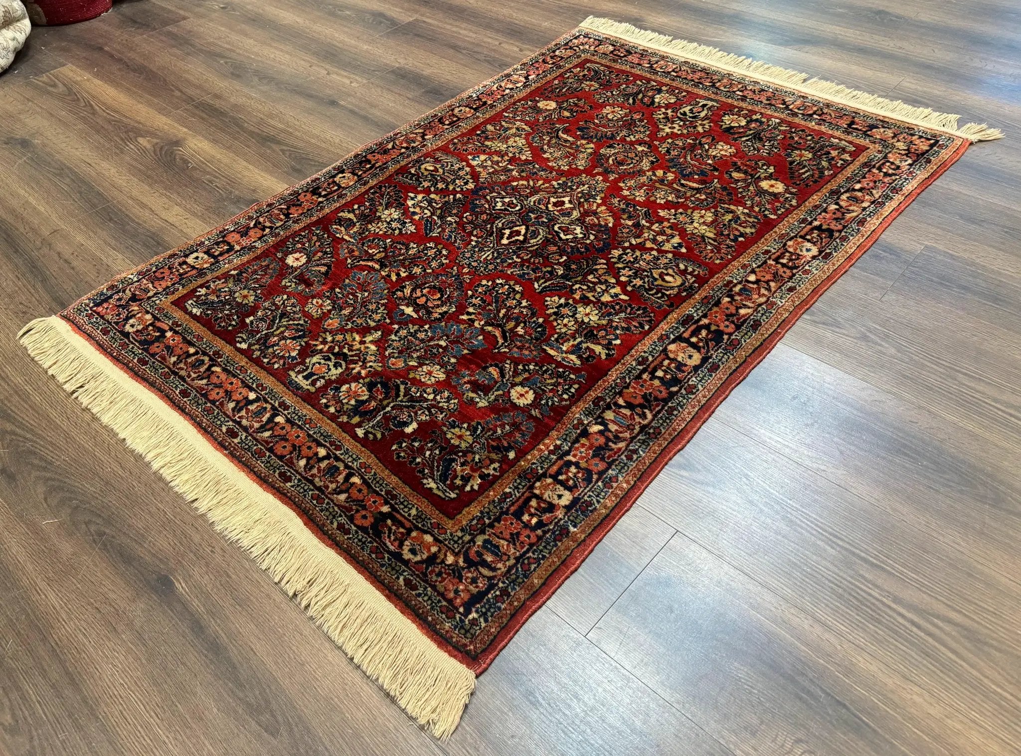 Antique Persian Sarouk Rug 3x5, Red, Floral, 200 KPSI by Jewel Rugs