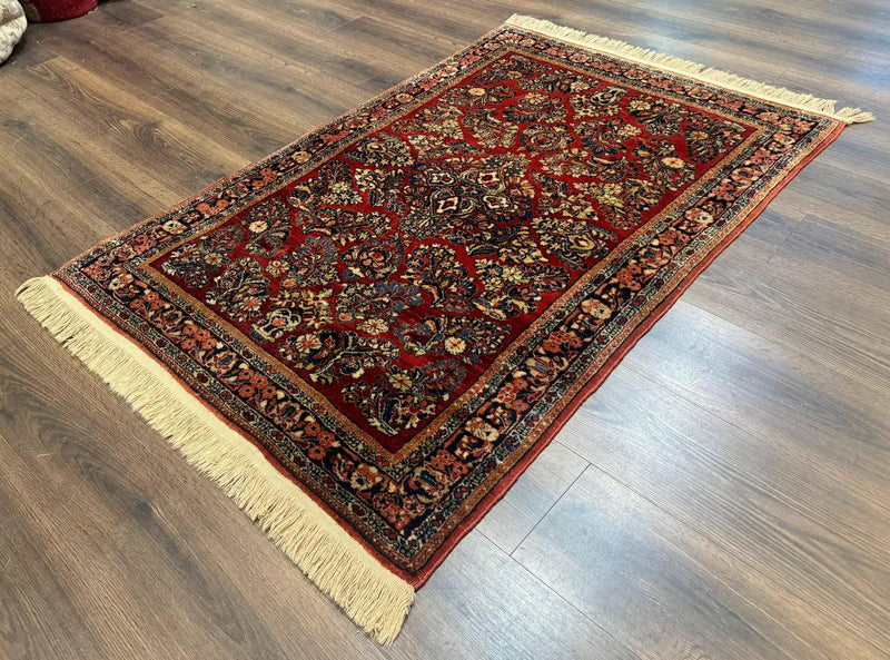 Antique Persian Sarouk Rug 3x5, Red, Floral, 200 KPSI by Jewel Rugs