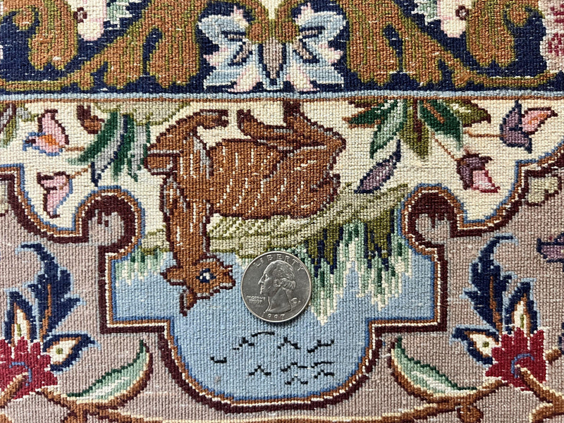 Marvelous Persian Isfahan Rug 3.7 x 5.6, Tree of Life and Animal Pictorials, Handmade Vintage Super Fine 600 KPSI, Kork Wool Silk Highlights, Rare by Jewel Rugs