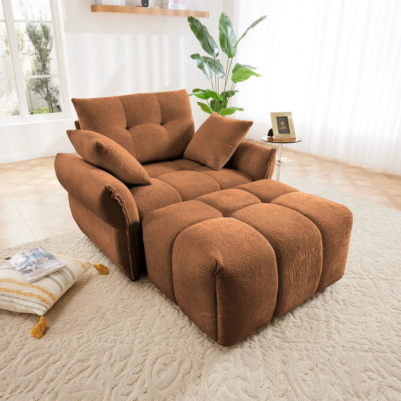 Ergonomic Single Seater Sofa With Ottoman, High Resilience Support Cushions by Unique Piece Furniture