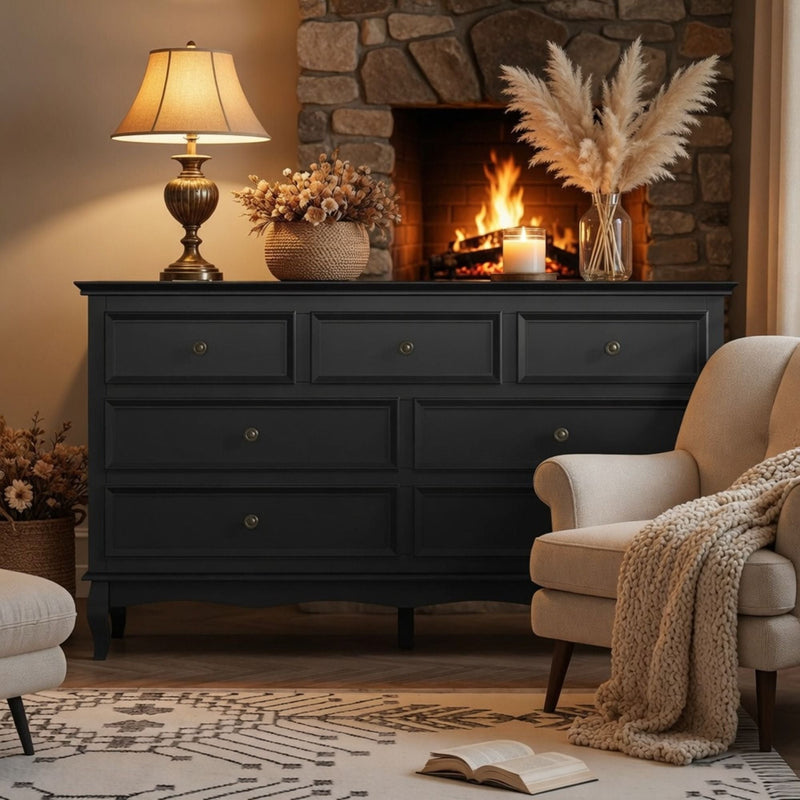 7 Drawer Dresser, Storage Chest - Black by HouseOfZazla