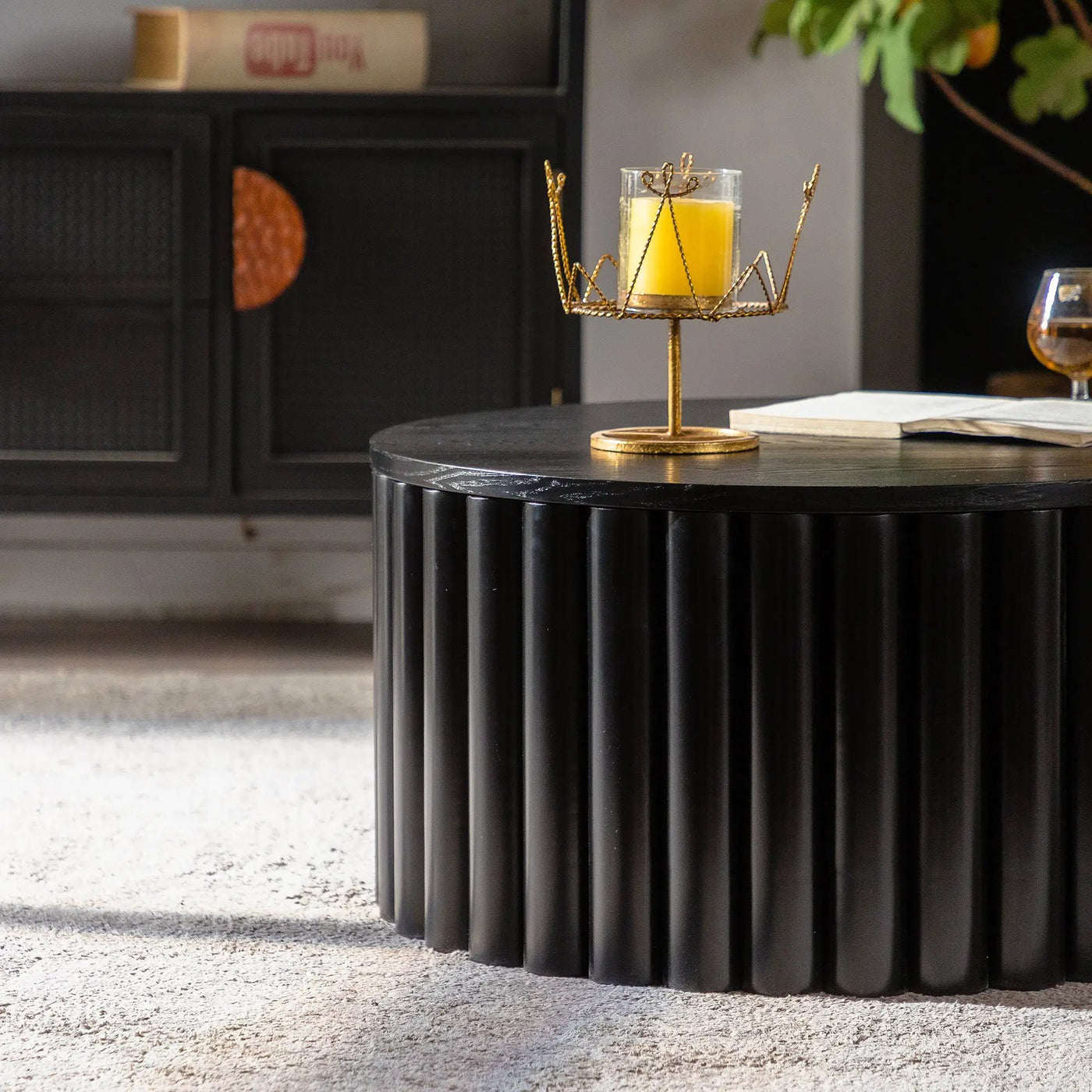 Round Coffee Table With Lift Handcrafted Relief by HouseOfZazla