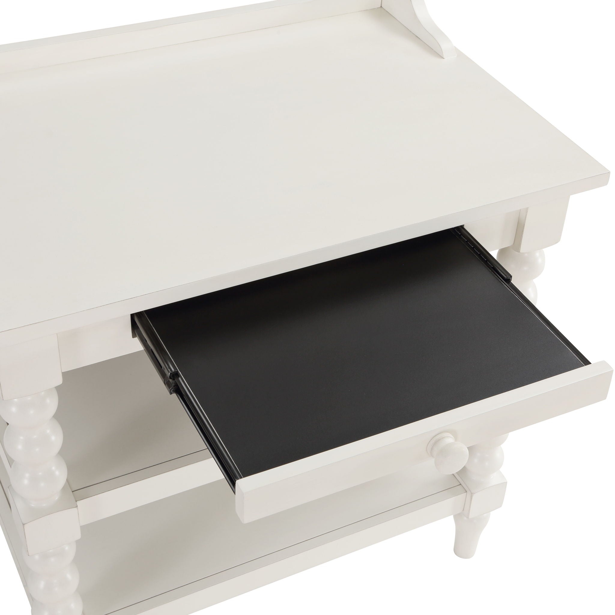 Aria - Nightstand With Styling, 2 Shelves, Pull Out Tray, Spool Turned Legs - Antique White by HouseOfZazla