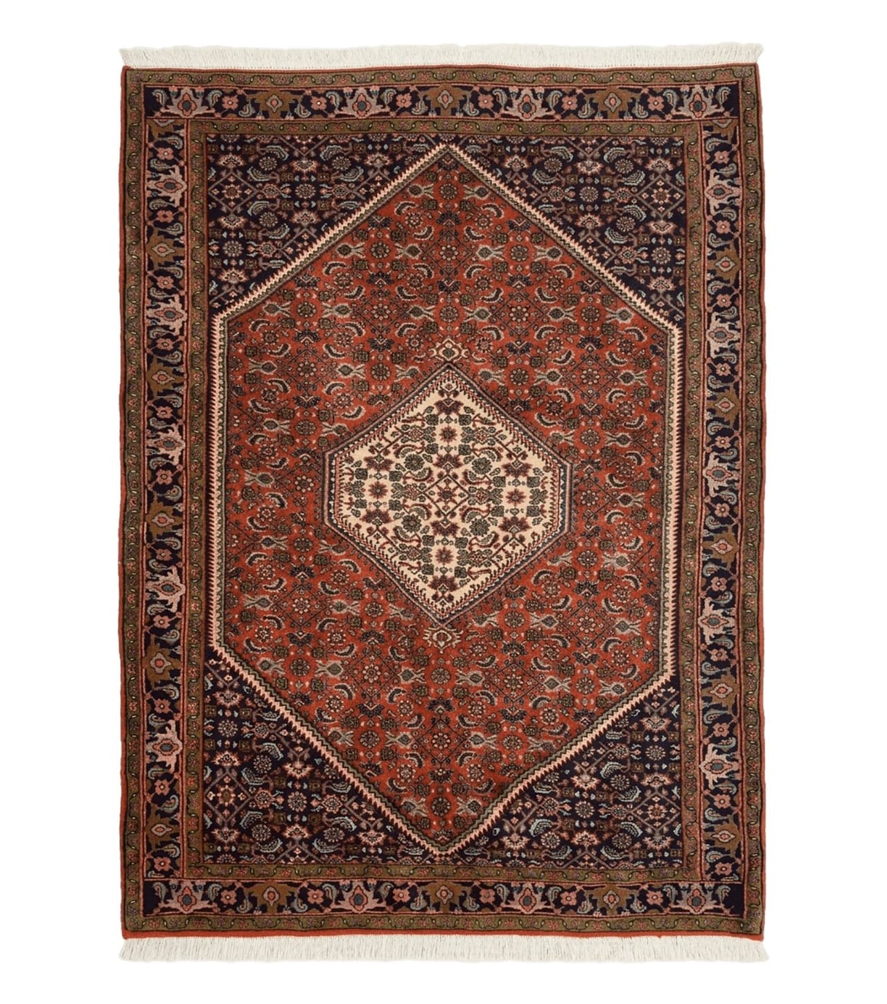 Persian Bidjar Rug 4x5, Finely Hand Knotted Vintage Carpet, Red and Navy Blue, Handmade Wool Rug, 180 KPSI by Jewel Rugs