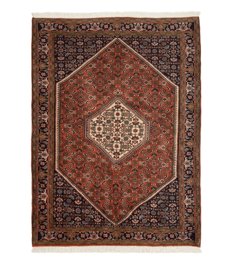 Persian Bidjar Rug 4x5, Finely Hand Knotted Vintage Carpet, Red and Navy Blue, Handmade Wool Rug, 180 KPSI by Jewel Rugs