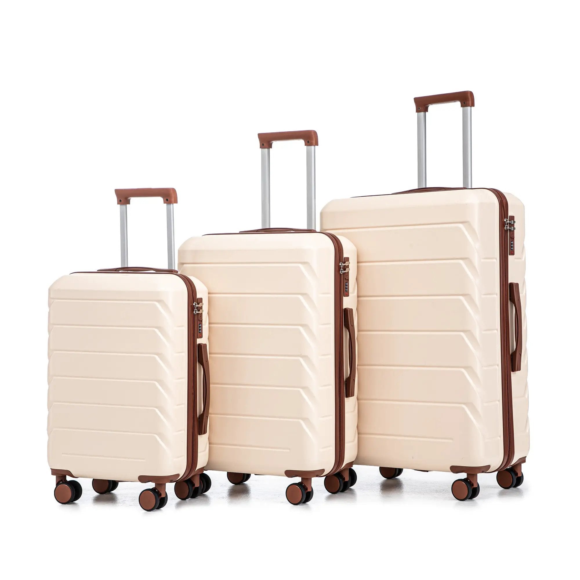 3-Piece ABS Spinner Wheel Luggage Set 20"/24"/28" Beige by HouseOfZazla