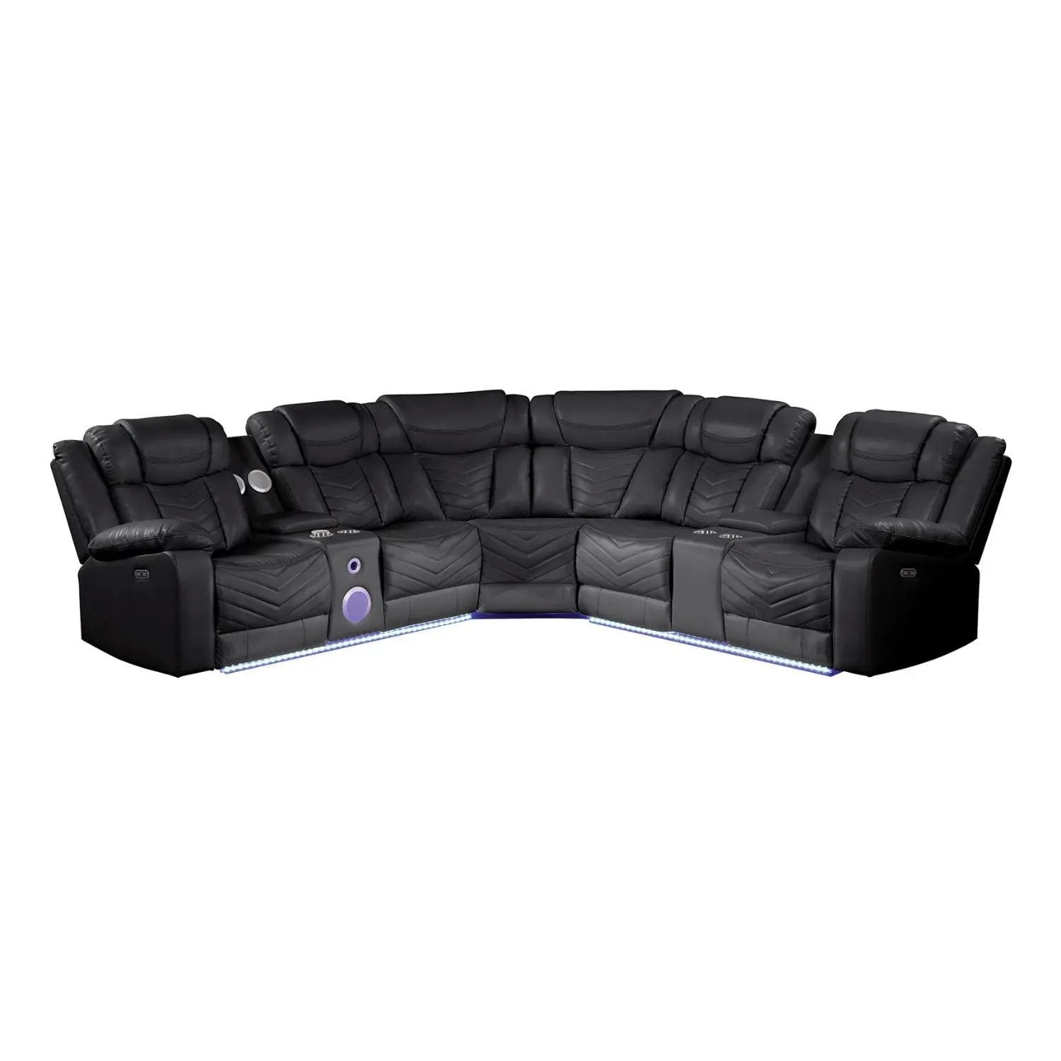 Challenger - Recliner Sectional Sofa, Built In USB, C Ports & Bluetooth by HouseOfZazla