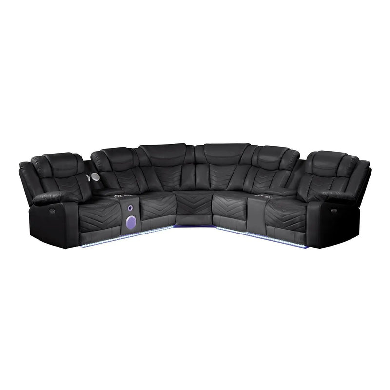 Challenger - Recliner Sectional Sofa, Built In USB, C Ports & Bluetooth by HouseOfZazla